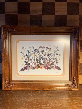 Artist Signed Numbered Double Matted Pressed Flower Print Vintage Distressed